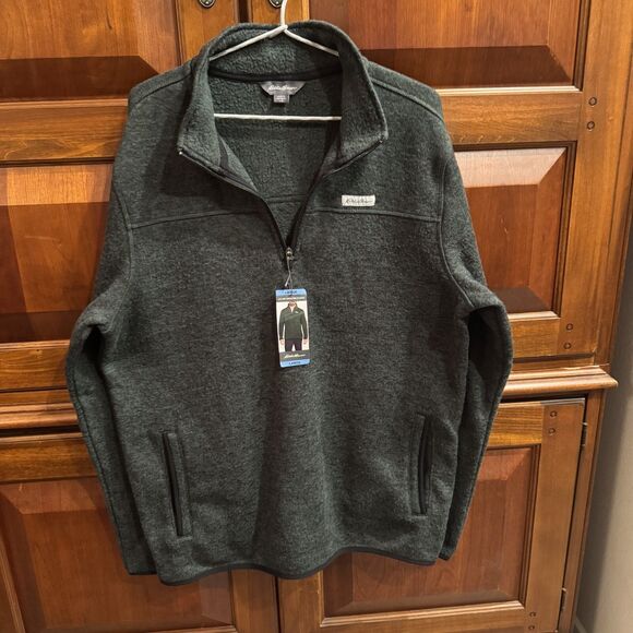 NWT Eddie Bauer Men's 1/4 Zip Sweater Fleece Pullover Heather Sycamore Large - Picture 3 of 13